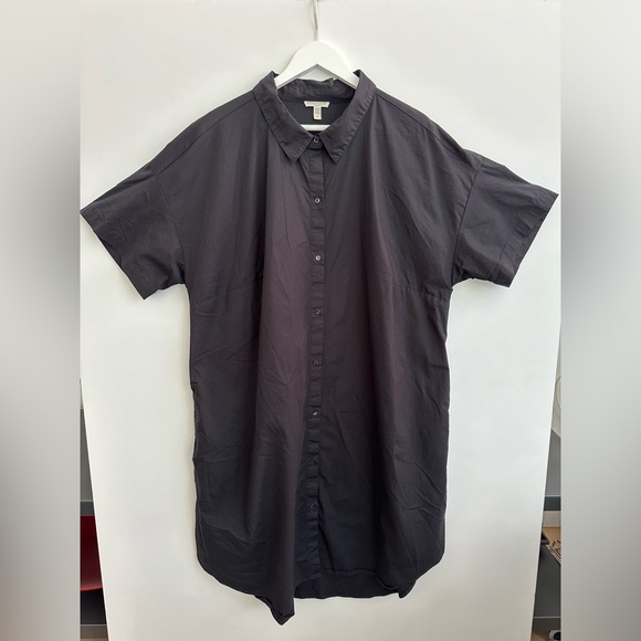 EILEEN FISHER ORGANIC COTTON STRETCH POPLIN SHIRT DRESS - BLACK - PLUS SIZE 3X - Picture 4 of 10